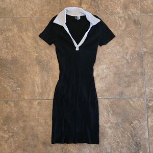 Black | DIVIDED | White Collar Fitted Midi